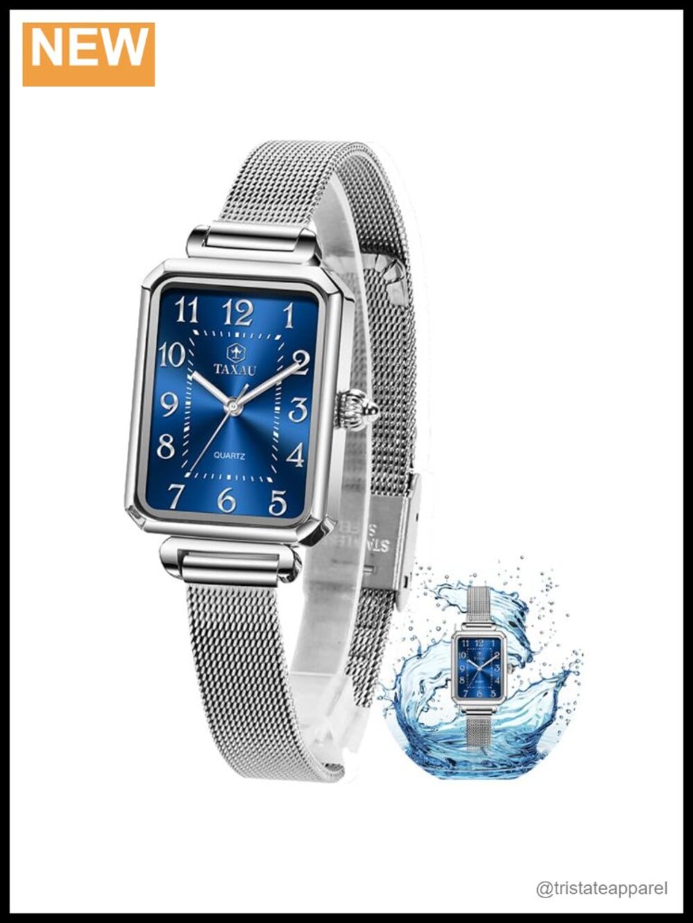 Square Dial Mesh Bracelet Stainless Steel Dress Watch for Women